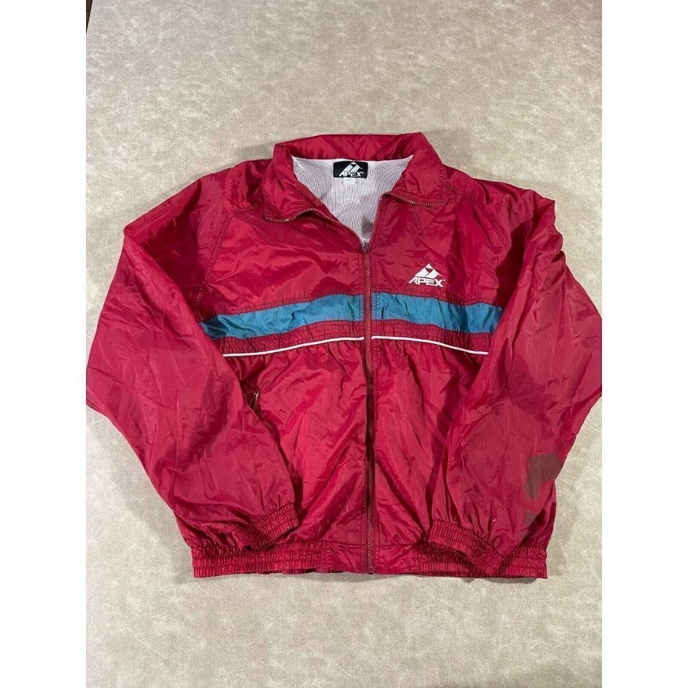 APEX Men's Windbreaker Full Zip Logo Jacket‎ Collared Polyester Red Large